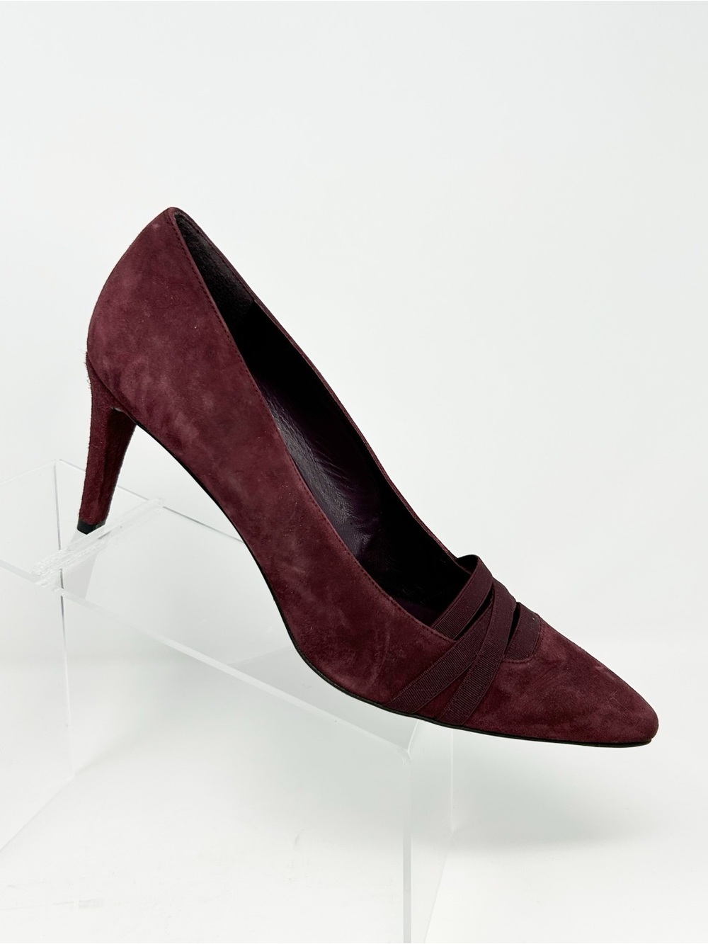 Stuart Weitzman Burgundy Pointed Toe Stiletto Pump Heels Crisscross Size 10 M